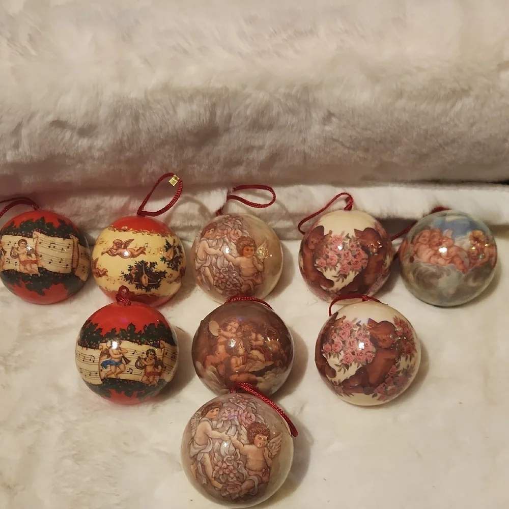 Vintage, Holiday, Christmas Jcpenny Holiday Angel Ornament Set Red, Cream, Brown